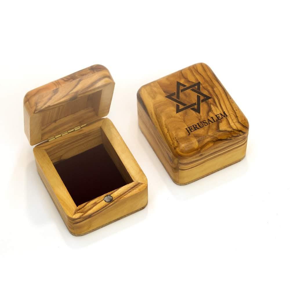 Olive Wood Box With Star Of David From Jerusalem