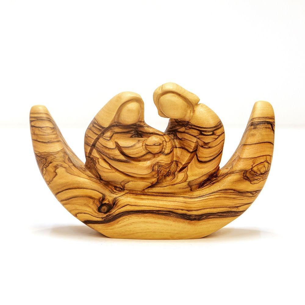 Abstract Crescent Moon Holy Family From Olive Wood