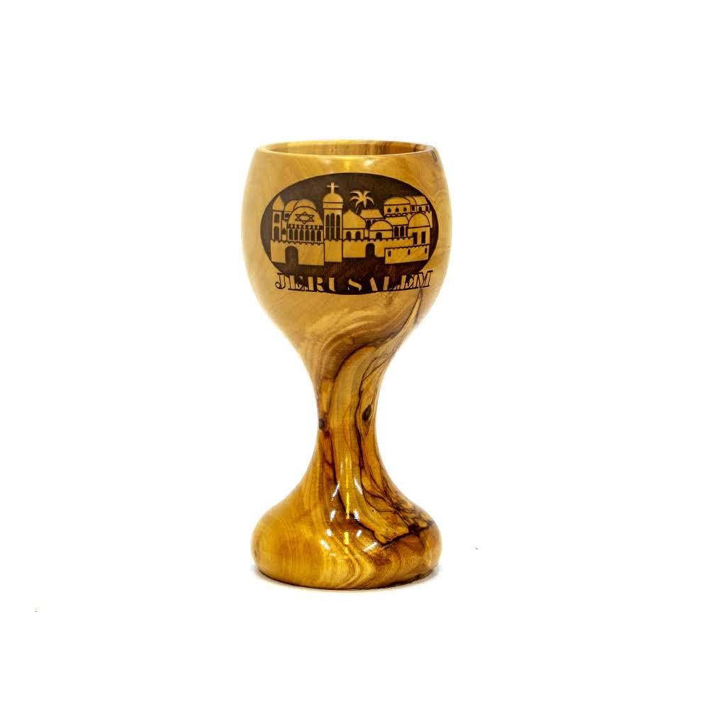 LORD’S Supper Cup With Jerusalem Scene And ‘Grafted In’ Engraving From Olive Wood