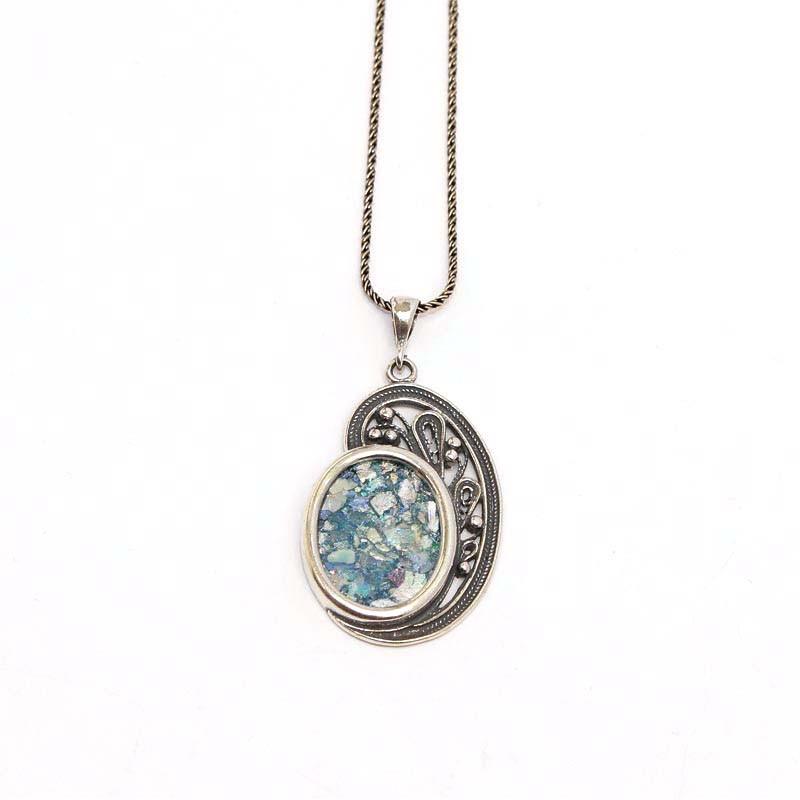 Roman 2000 Years Old Glass Pendant With Filigree Silver Work