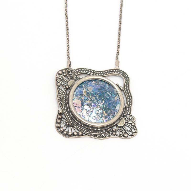 Classic Roman Glass With sterling Silver Detailed Border