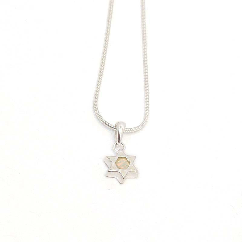 White Opal Star Of David Pendant In Sterling Silver From Israel