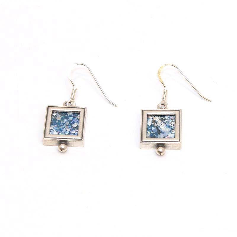 Simple Square Roman Glass Earrings And Sterling Silver