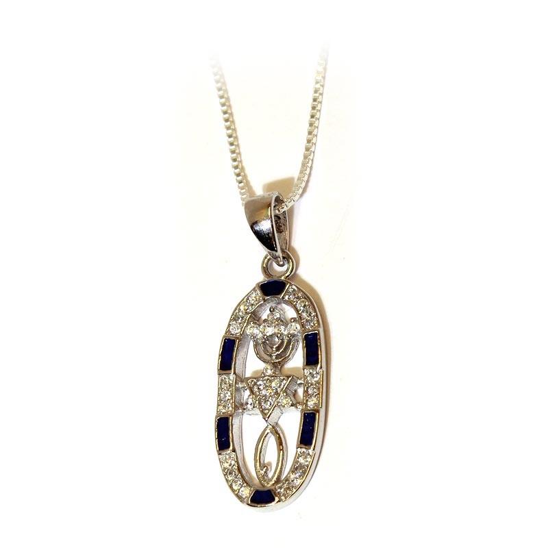 Grafted In Sterling Silver Pendant With CZ And Blue Enamel From Jerusalem