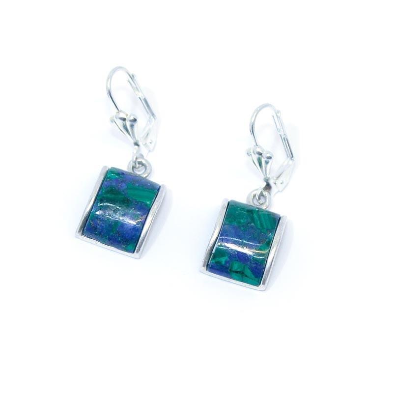 Sterling Silver Curved Rectangular Eilat Stone “ King Solomon Stone” Earrings