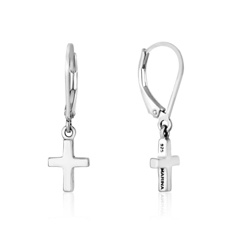 Sterling Silver Cross Drop Earrings | Elegant Christian Faith Jewelry from the Holy Land