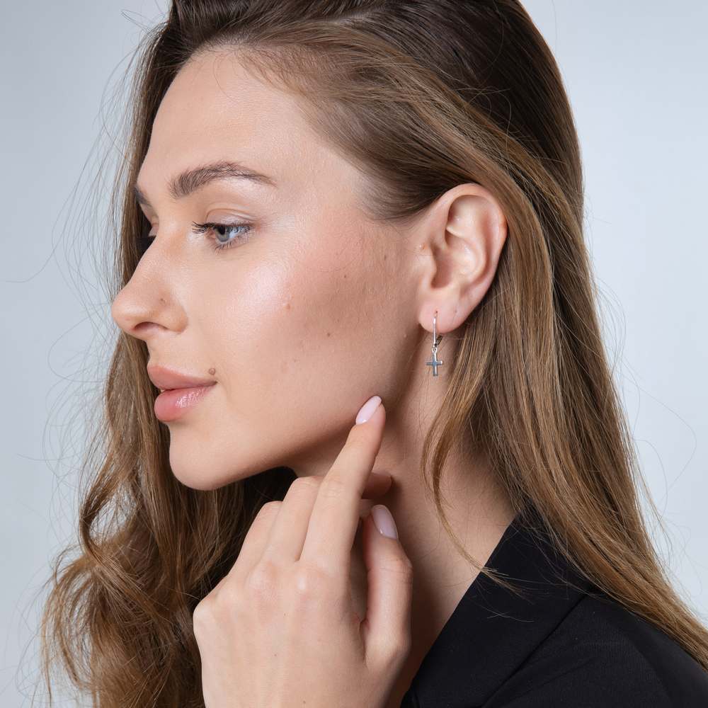 Sterling Silver Cross Drop Earrings | Elegant Christian Faith Jewelry from the Holy Land