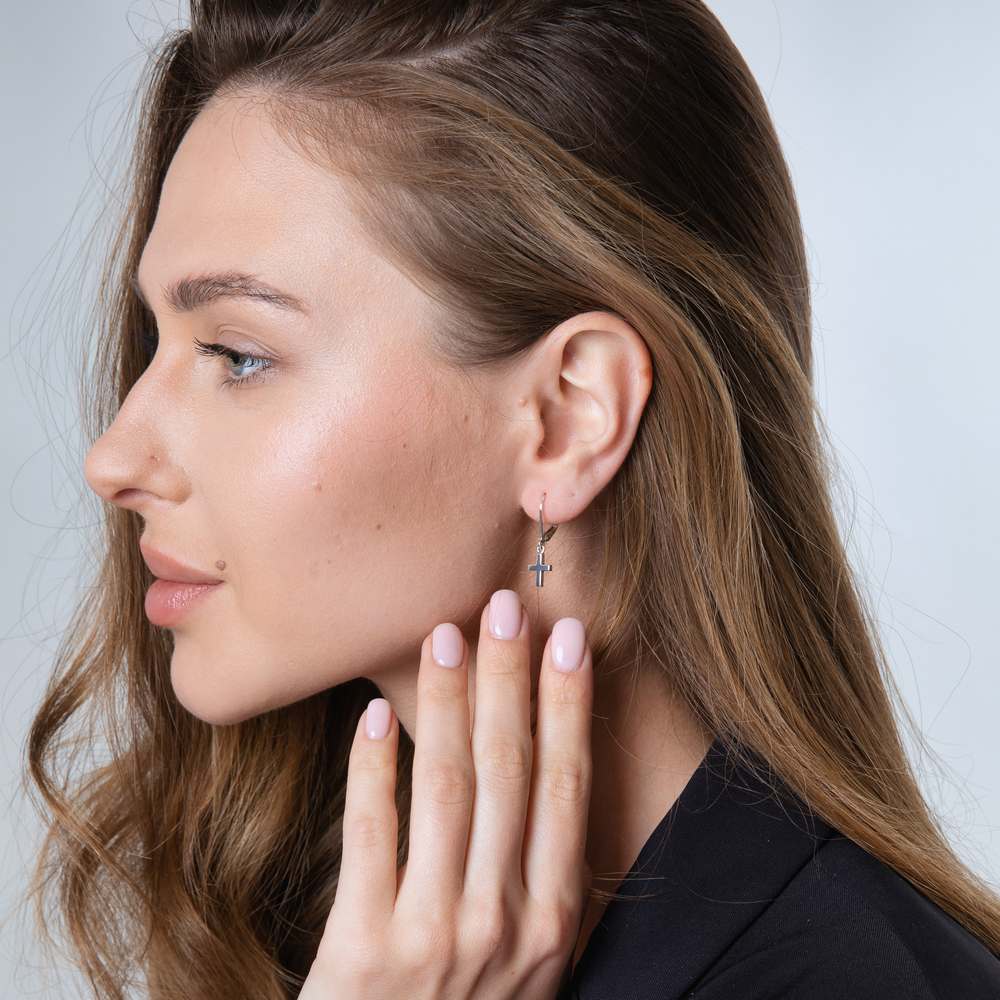 Sterling Silver Cross Drop Earrings | Elegant Christian Faith Jewelry from the Holy Land