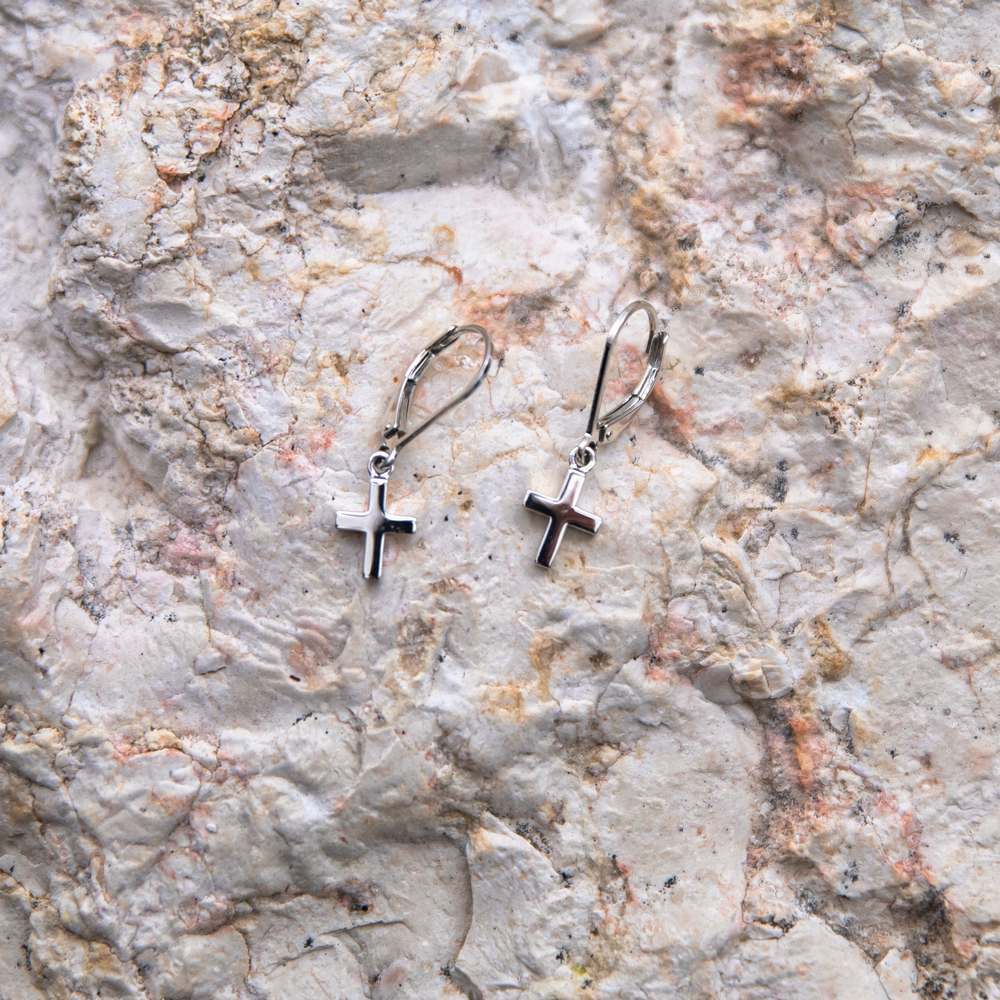 Sterling Silver Cross Drop Earrings | Elegant Christian Faith Jewelry from the Holy Land