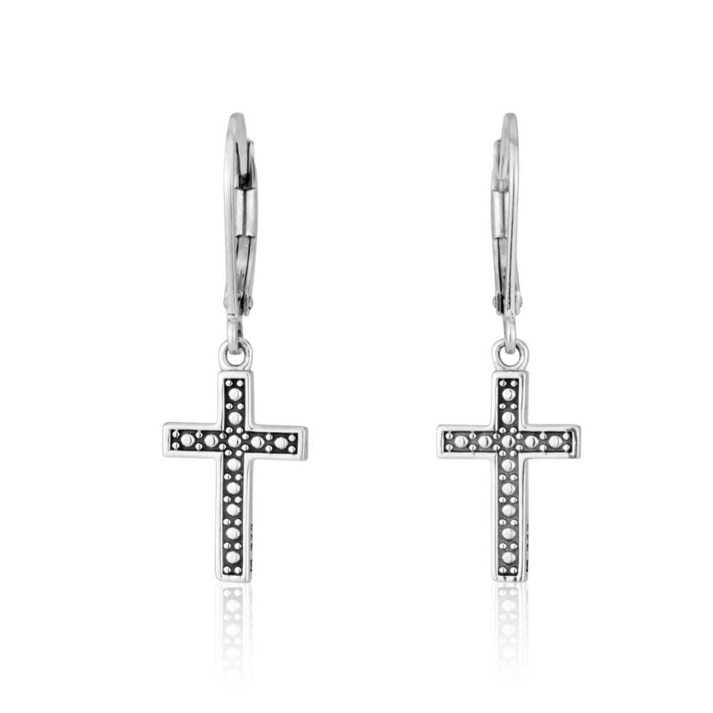 Sterling Silver Ornate Cross Drop Earrings | Elegant Christian Faith Jewelry from the Holy Land