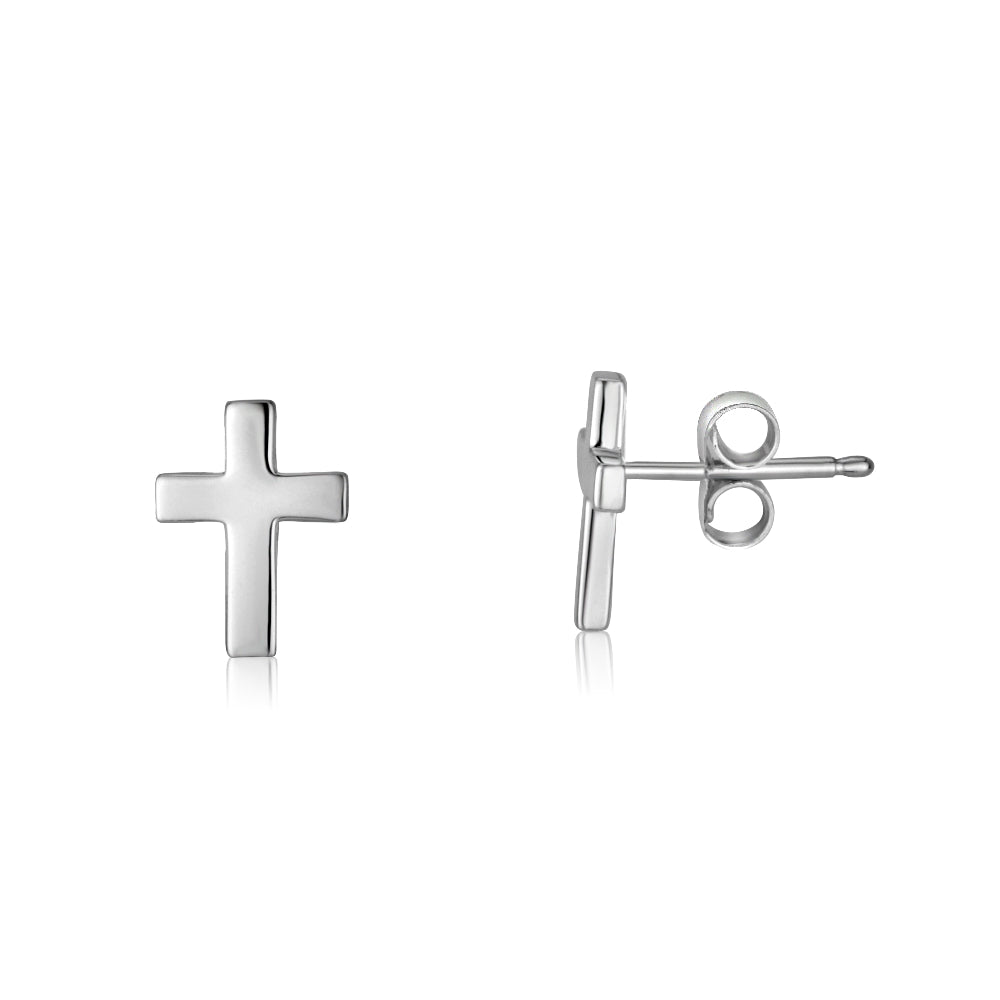 Sterling Silver Cross Stud Earrings | Minimalist Christian Faith Jewelry from the Holy Land