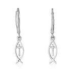 Sterling Silver Ichthys Fish Cross Earrings | Elegant Christian Faith Jewelry from the Holy Land
