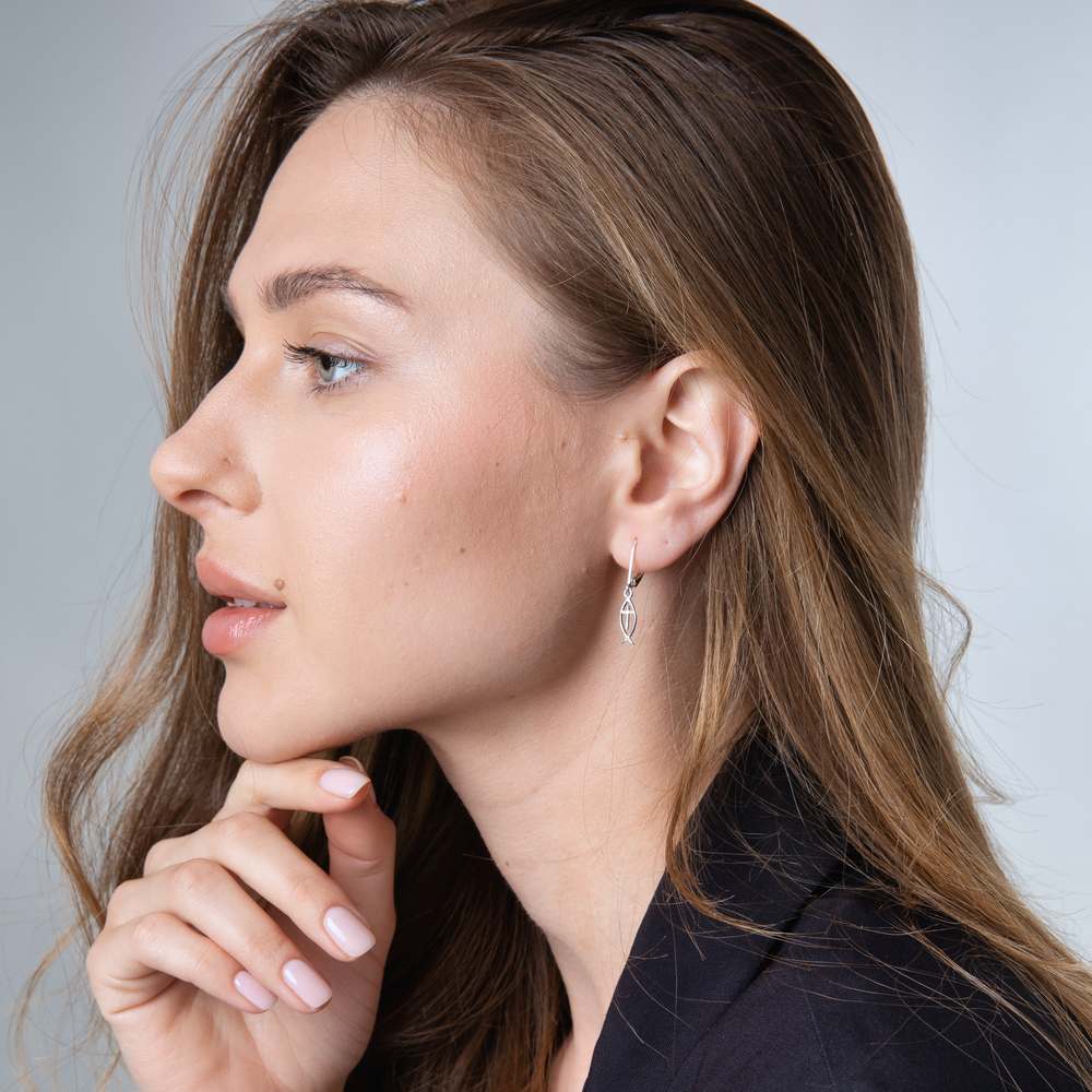Sterling Silver Ichthys Fish Cross Earrings | Elegant Christian Faith Jewelry from the Holy Land