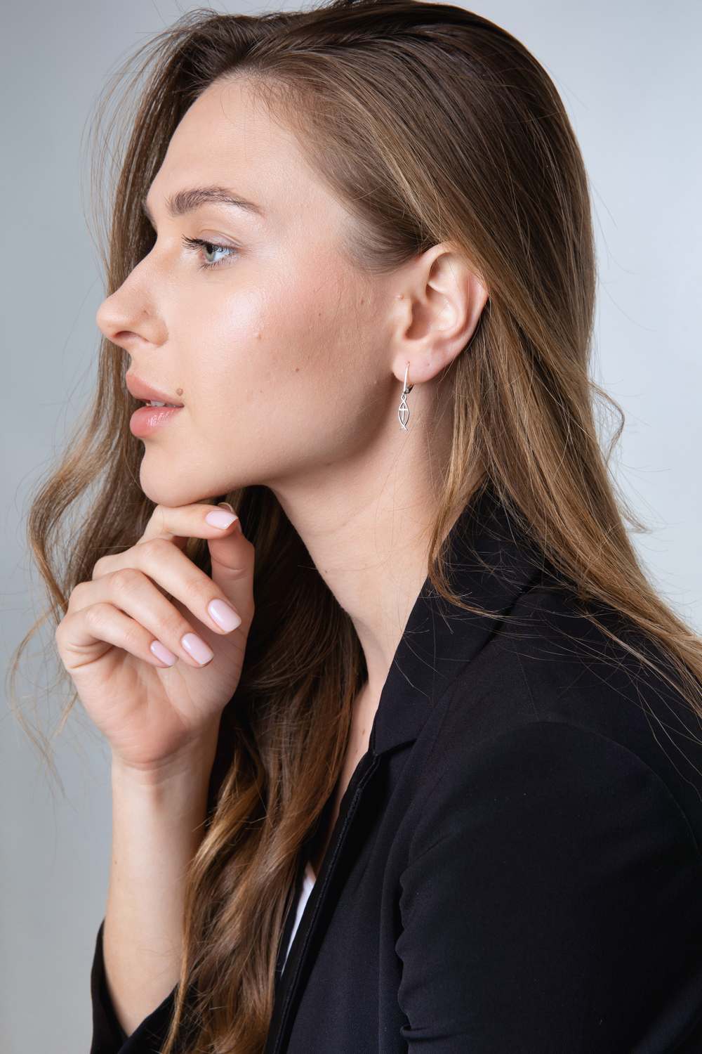 Sterling Silver Ichthys Fish Cross Earrings | Elegant Christian Faith Jewelry from the Holy Land
