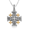 Luxury Jerusalem Cross Necklace In Sterling Silver And Gold Plated | Faith Inspied Christian Gift