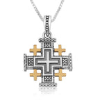 Luxury Jerusalem Cross Necklace In Sterling Silver And Gold Plated | Faith Inspied Christian Gift