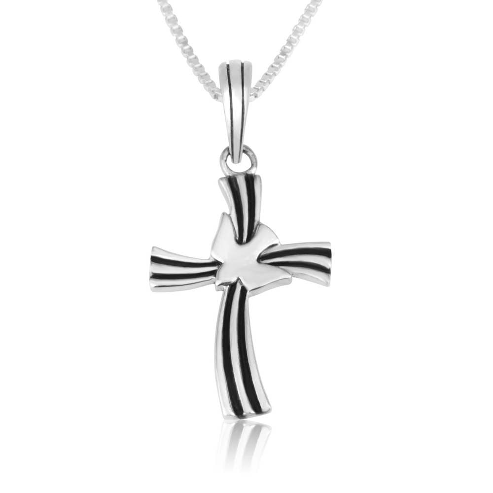 Sterling Silver Modern Twisted Cross Pendant Necklace – Contemporary Christian Faith Jewelry from the Holy Land