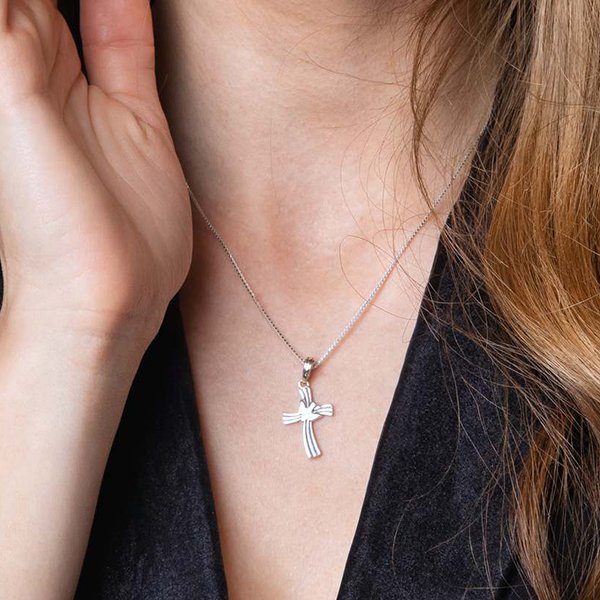 Sterling Silver Modern Twisted Cross Pendant Necklace – Contemporary Christian Faith Jewelry from the Holy Land