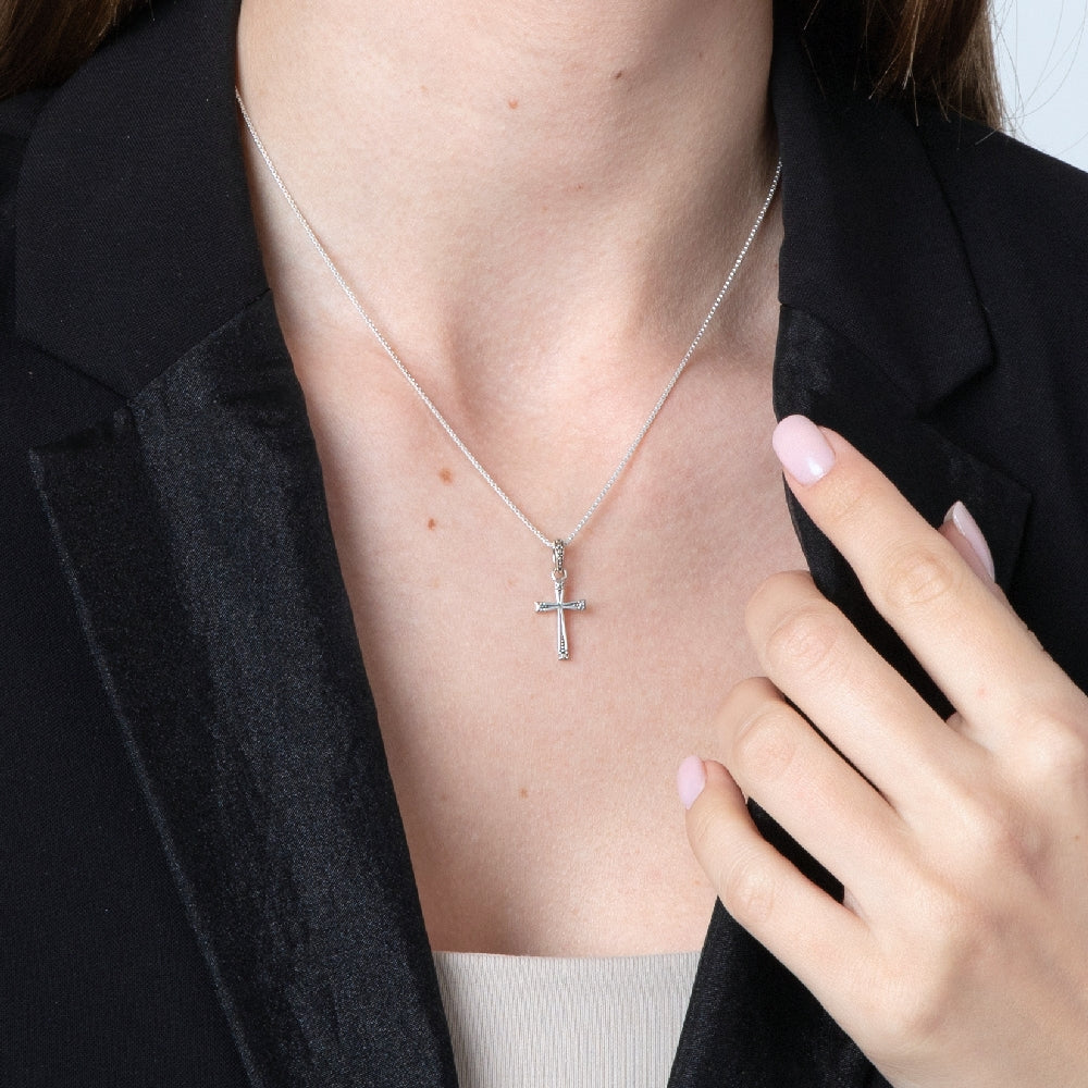 Sterling Silver Ornate Cross Pendant Necklace – Elegant Christian Faith Jewelry from the Holy Land