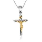 Sterling Silver & Gold Crucifix Pendant Necklace with INRI – Detailed Corpus Christian Jewelry from the Holy Land