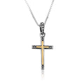 Sterling Silver & Gold Inlay Cross Pendant Necklace – Elegant Two-Tone Christian Jewelry from the Holy Land