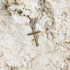 Sterling Silver & Gold Inlay Cross Pendant Necklace – Elegant Two-Tone Christian Jewelry from the Holy Land