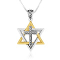 Sterling Silver & Gold Star of David with Cross Pendant Necklace – Messianic Faith Jewelry from the Holy Land