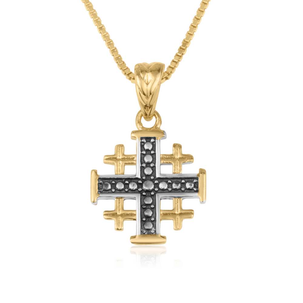 Jerusalem Cross Sterling Silver & Gold Jerusalem Cross Pendant Necklace – Two-Tone Christian Faith Jewelry from the Holy Land
