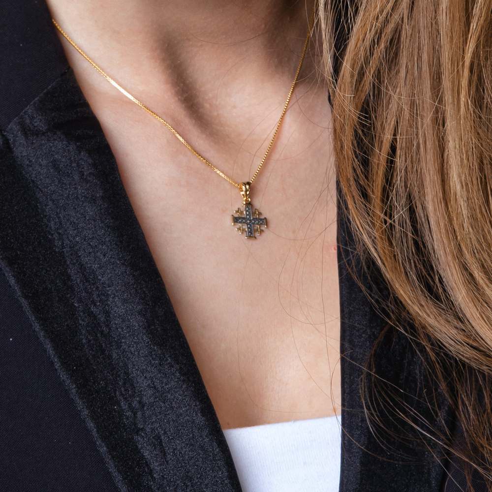 Jerusalem Cross Sterling Silver & Gold Jerusalem Cross Pendant Necklace – Two-Tone Christian Faith Jewelry from the Holy Land