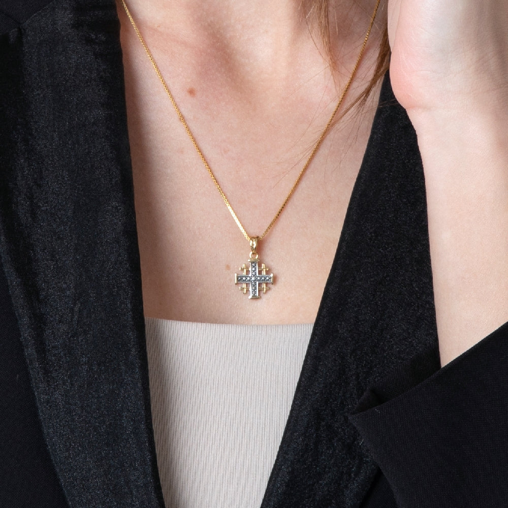 Jerusalem Cross Sterling Silver & Gold Jerusalem Cross Pendant Necklace – Two-Tone Christian Faith Jewelry from the Holy Land