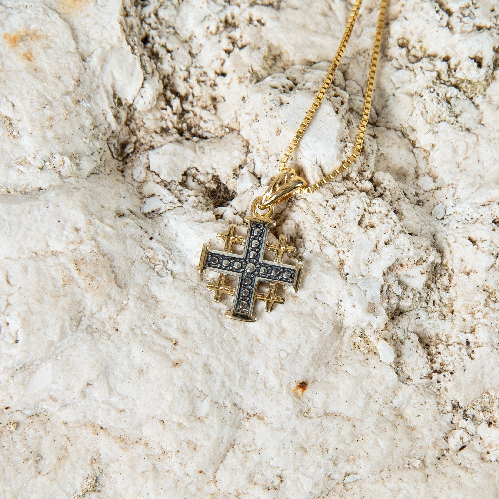 Jerusalem Cross Sterling Silver & Gold Jerusalem Cross Pendant Necklace – Two-Tone Christian Faith Jewelry from the Holy Land