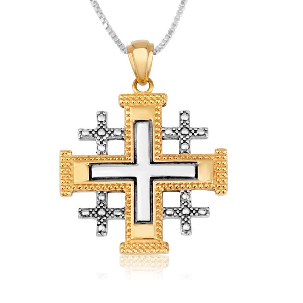 Jerusalem Cross Sterling Silver & Gold Jerusalem Cross Pendant Necklace – Two-Tone Christian Faith Jewelry from the Holy Land