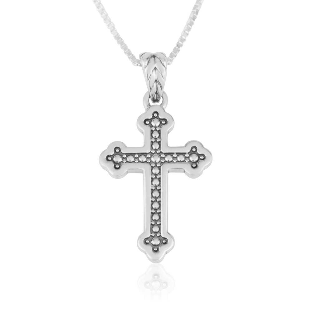 Sterling Silver Ornate Cross Pendant Necklace – Elegant Christian Faith Jewelry from the Holy Land