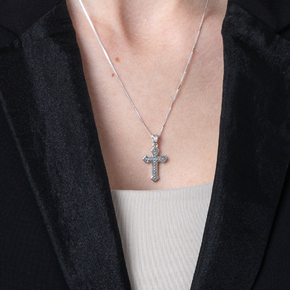 Sterling Silver Ornate Cross Pendant Necklace – Elegant Christian Faith Jewelry from the Holy Land