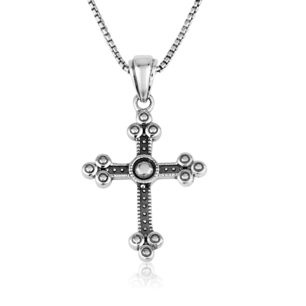 Sterling Silver Ornate Cross Pendant Necklace – Elegant Christian Faith Jewelry from the Holy Land