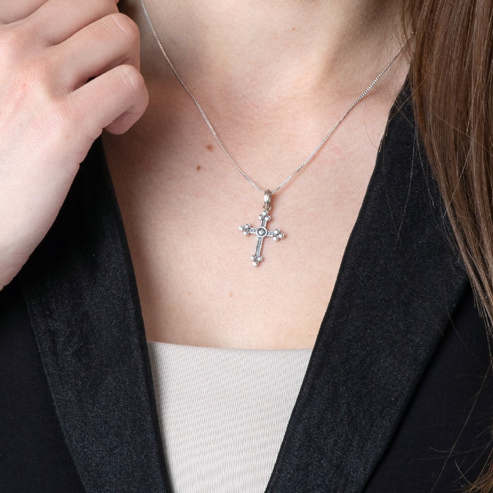 Sterling Silver Ornate Cross Pendant Necklace – Elegant Christian Faith Jewelry from the Holy Land