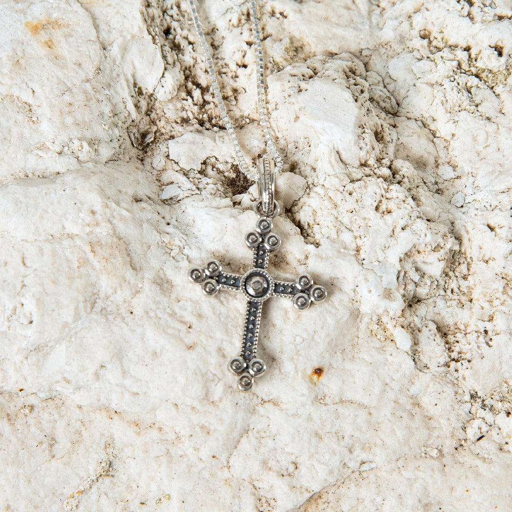 Sterling Silver Ornate Cross Pendant Necklace – Elegant Christian Faith Jewelry from the Holy Land