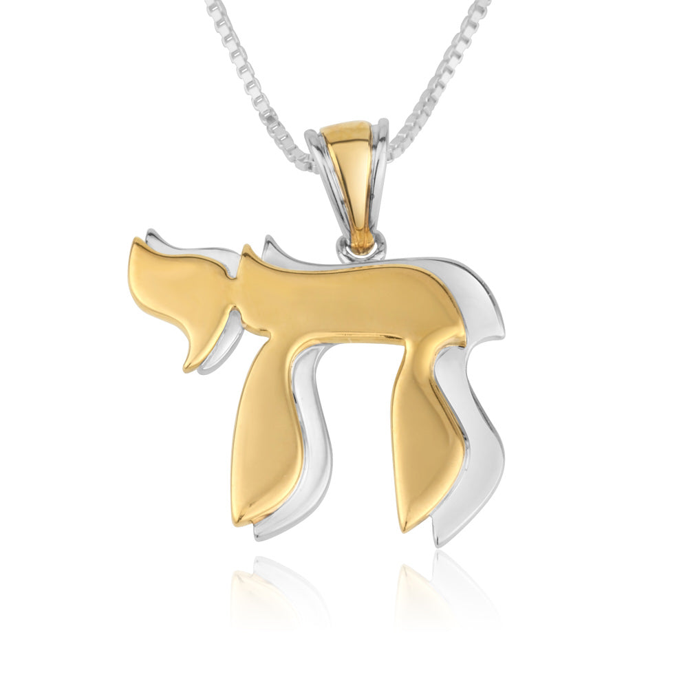 Sterling Silver & Gold Chai Pendant Necklace – Symbol of Life from the Holy Land