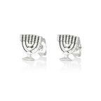 Sterling Silver Menorah Stud Earrings – Symbol of Faith & Light from the Holy Land