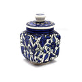 Hand Painted Ceramic Pot With Dark Blue Flowers From The Holy Land
