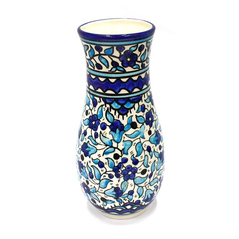 Blue Floral Design Armenian Ceramic Large Vase Hand Painted