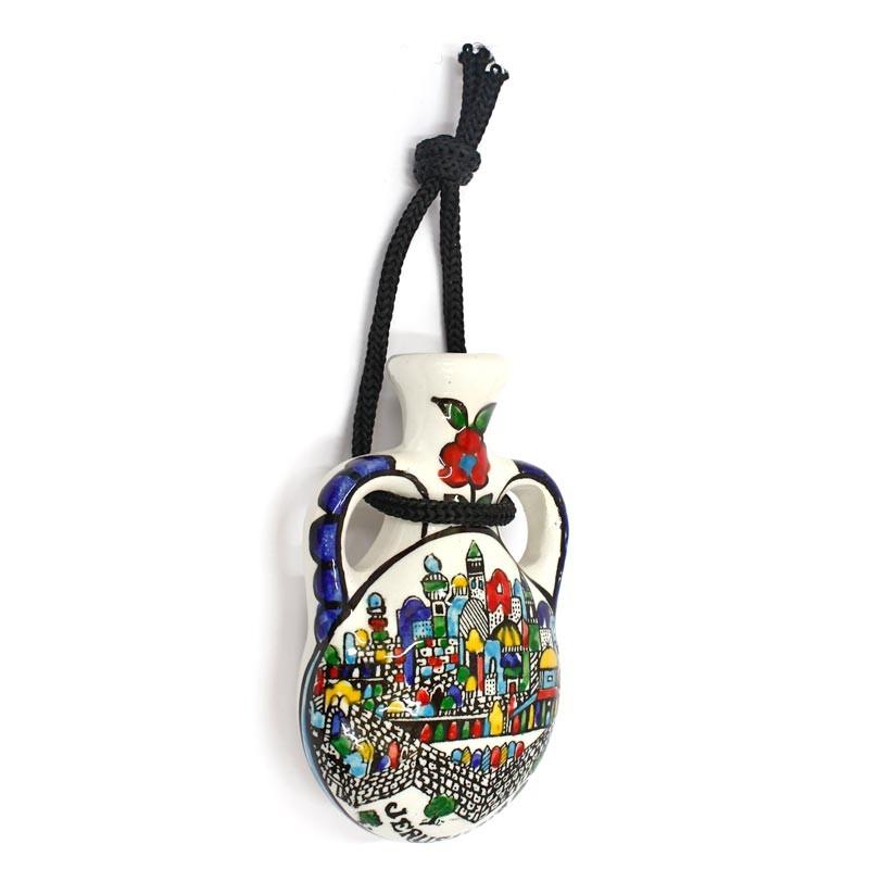 Hand Painted Ceramic Pilgrim’s Wall Flask With Jerusalem