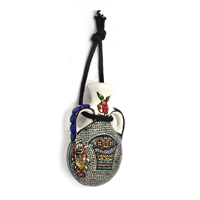 Tabgha Mosaic ‘Loaves And Fishes’ Armenian Ceramic Pilgrim’s Wall Flask
