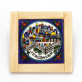 Tile Jerusalem in Armenian Ceramic Style Framed in Olive Wood