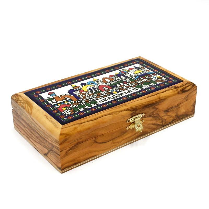 Jewels Box made of Olive Wood and Armenian Ceramic – Jerusalem