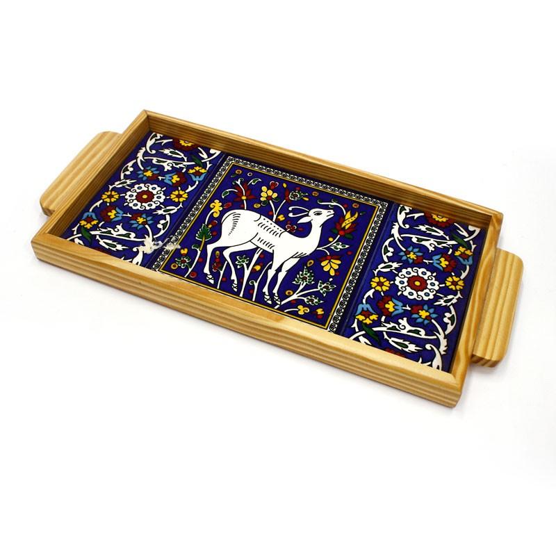 Tray Made Wood and Armenian Ceramic Garden of Paradise