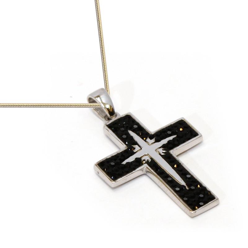 Black Swarovski Crystals Cross In Sterling Silver