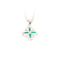Sterling Silver Jerusalem Cross Pendant With Opal Stones