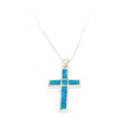 Classic Cross Necklace In Sterling Silver And Opal Stones