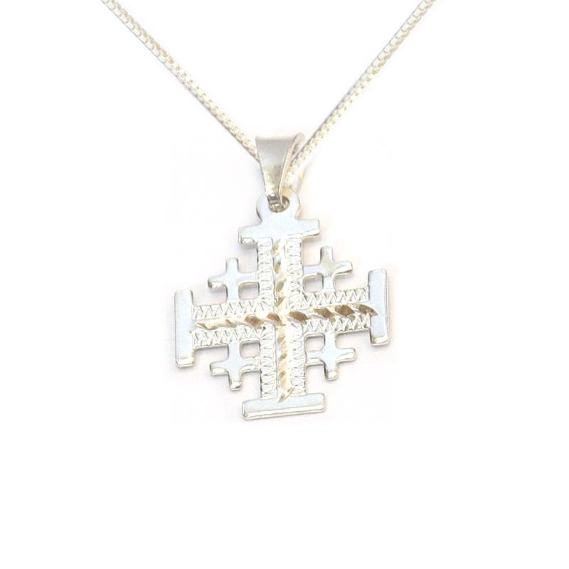 Jerusalem Cross Necklace With Textured Silver